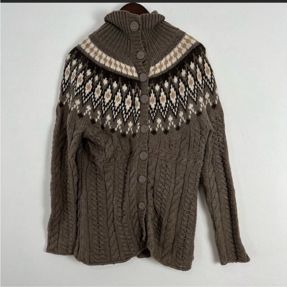 Ruff Hewn Well Worn Nordic Cable Knit Cardigan Sweater M Brown Mister Rogers